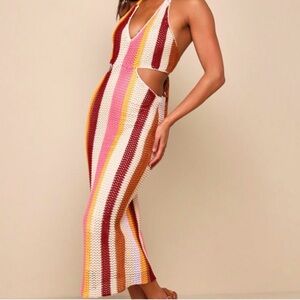 NWT Lulu's Striped Halter Knit Crochet Dress